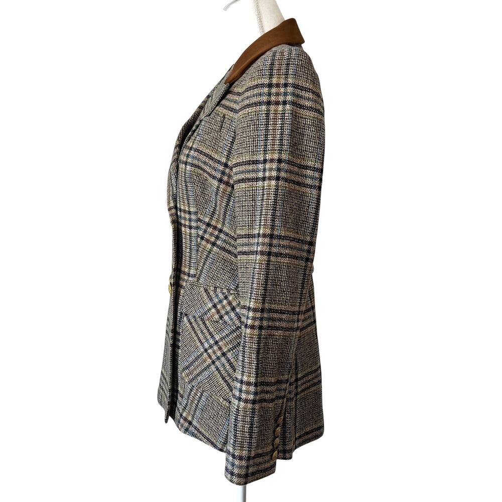 NWT SMYTHE Patch Pocket Wedding Blazer Tan Plaid Gold Buttons Size 8 - Picture 9 of 12
